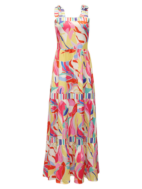 Holiday Bohemian Print Sling Paneled Swing Dress