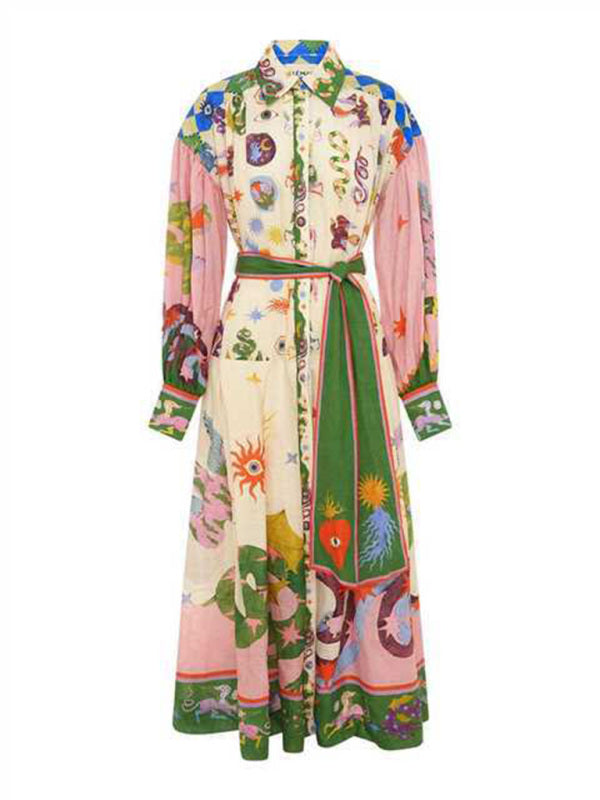 New retro French court style pleated long-sleeved loose dress
