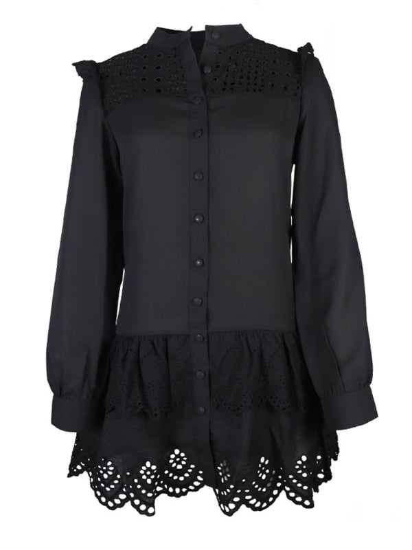 New Fashion Sexy Hollow Lace Shirt Dress