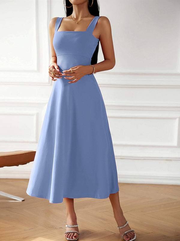 Fashion women's new sexy and elegant solid color suspender dress