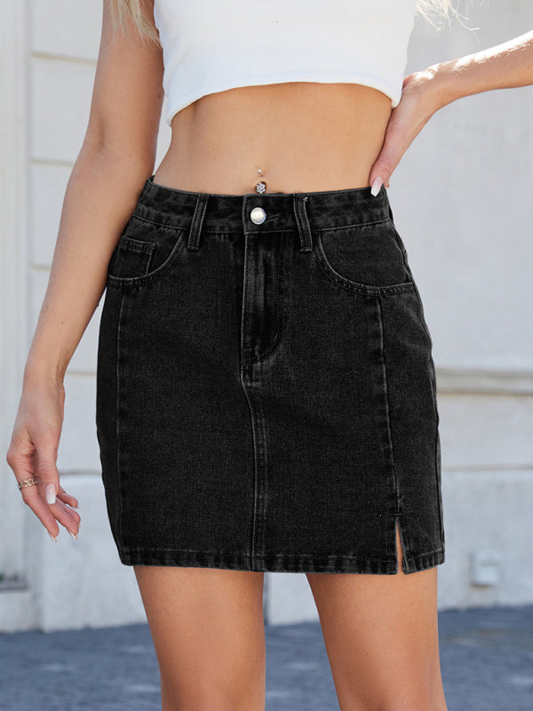 Fashionable slit denim hip skirt