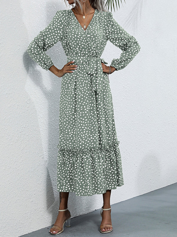 Women's temperament black polka dot long-sleeved dress