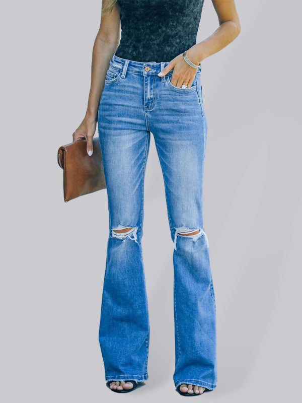 American style bootcut women's jeans high waist slimming ripped jeans
