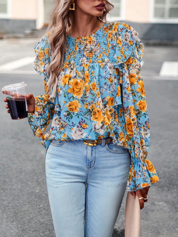 New women's elegant commuter floral long-sleeved shirt