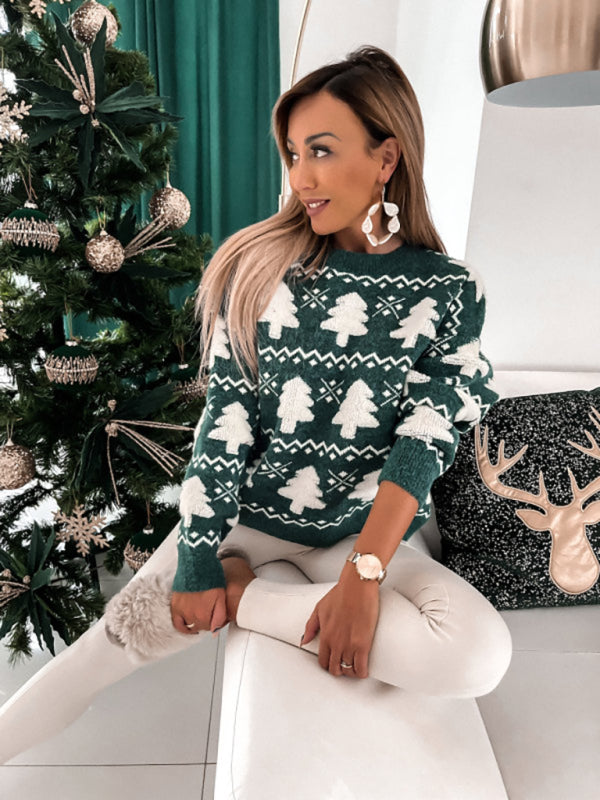 Festive Self-Design Dropped Shoulder Long Sleeve Sweater for Women