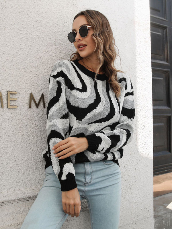 Women's Tie-Dye Jacquard Drop-Shoulder Sleeve Sweater