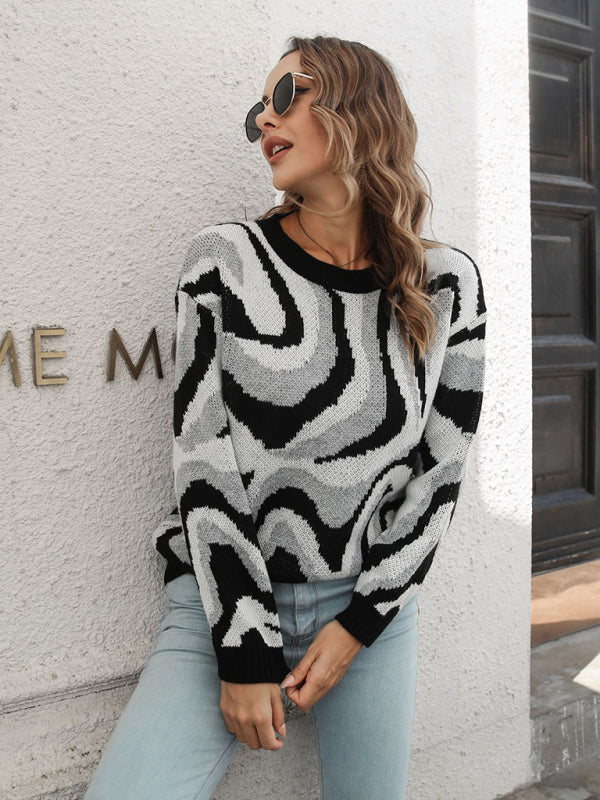 Women's Tie-Dye Jacquard Drop-Shoulder Sleeve Sweater
