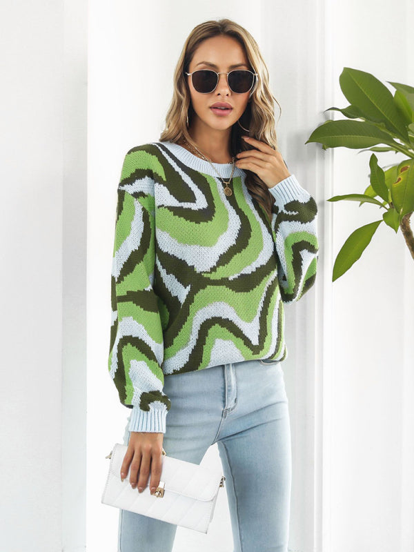 Women's Tie-Dye Jacquard Drop-Shoulder Sleeve Sweater