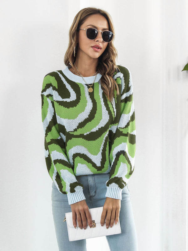 Women's Tie-Dye Jacquard Drop-Shoulder Sleeve Sweater