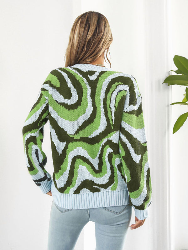 Women's Tie-Dye Jacquard Drop-Shoulder Sleeve Sweater