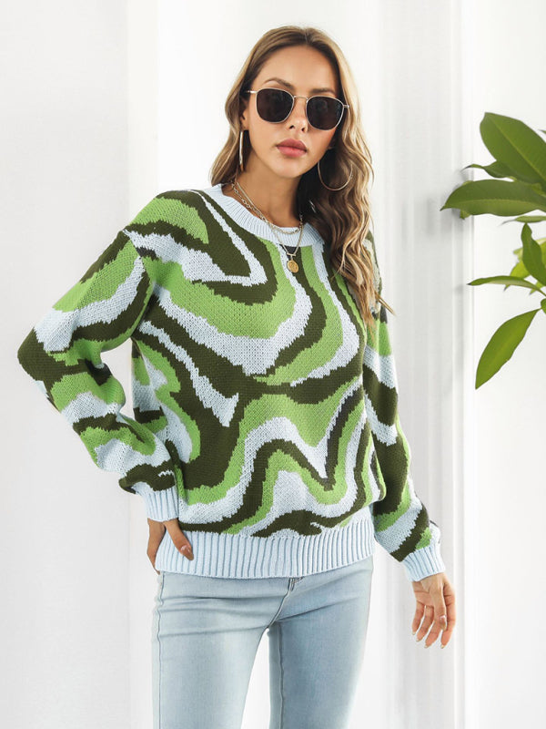 Women's Tie-Dye Jacquard Drop-Shoulder Sleeve Sweater