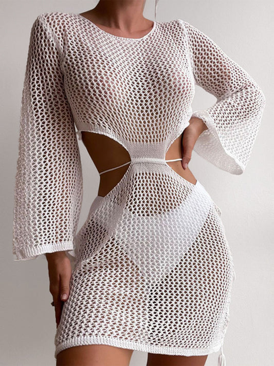 Women's knitted sexy see-through low-waist dress cover-up bikini