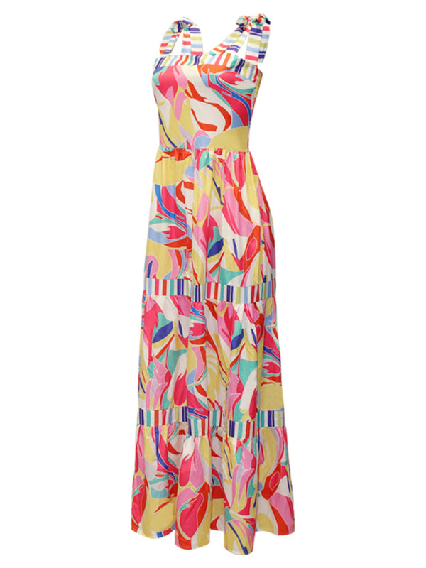 Holiday Bohemian Print Sling Paneled Swing Dress