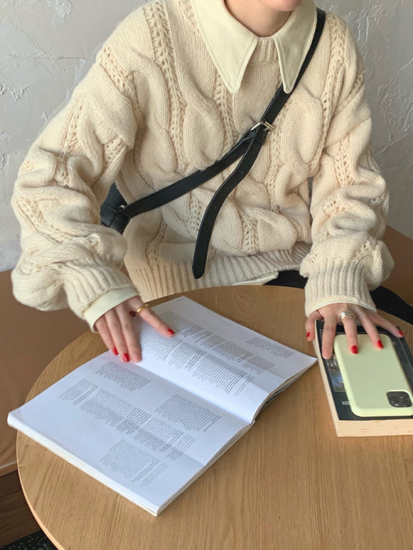 Women's New Lazy Round Neck Twist Thick Pullover Knit Sweater