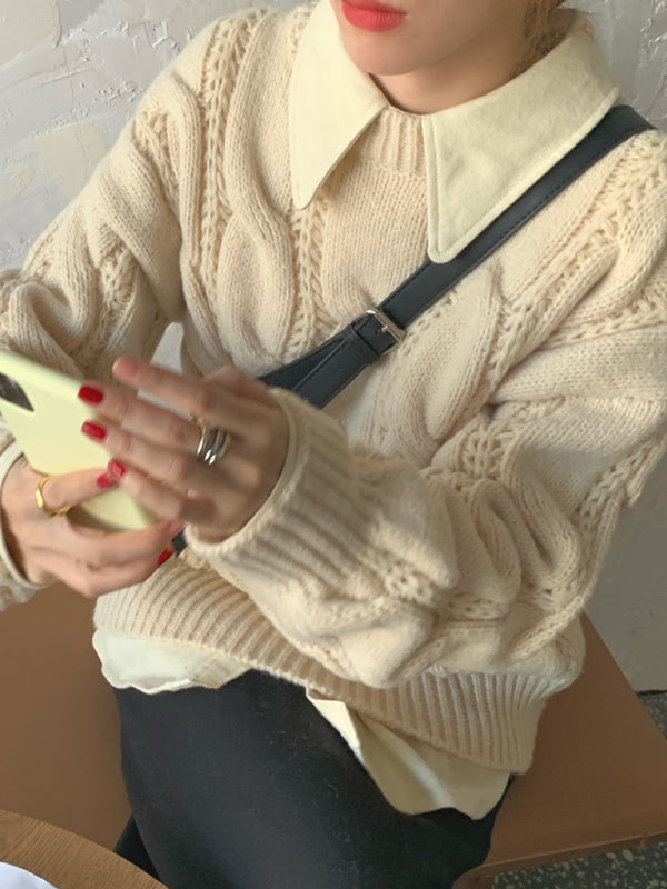 Women's New Lazy Round Neck Twist Thick Pullover Knit Sweater