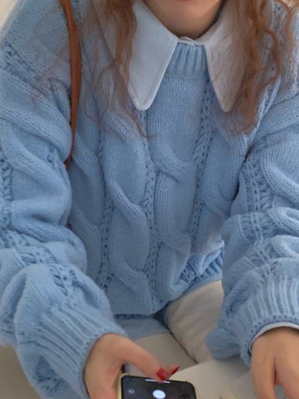 Women's New Lazy Round Neck Twist Thick Pullover Knit Sweater