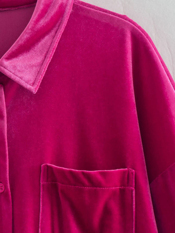 Women's velvet shirt lapel single breasted top