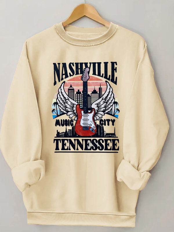 Women's wholesale round neck casual guitar pattern sweatshirt