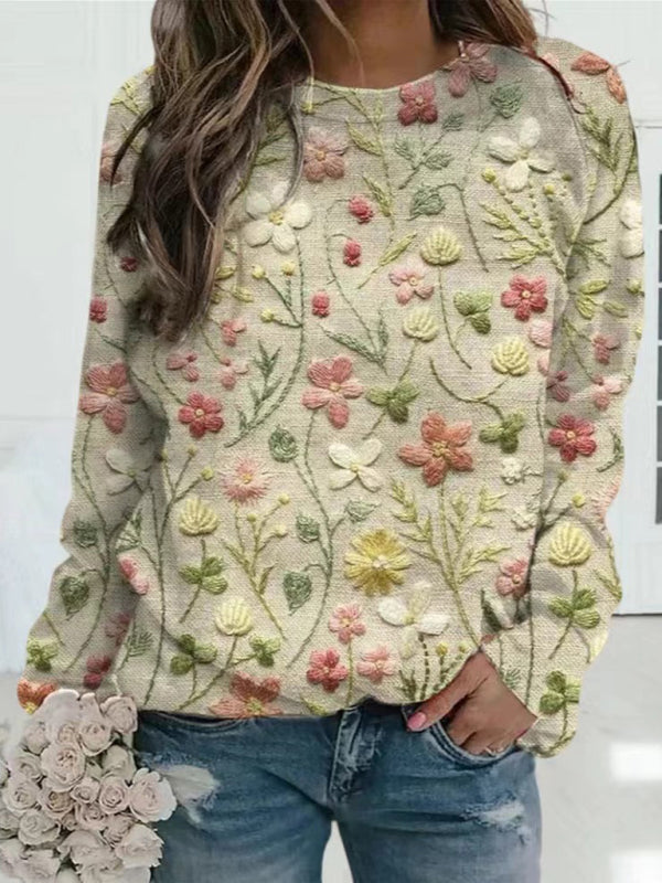 Women's Striped Floral Pullover
