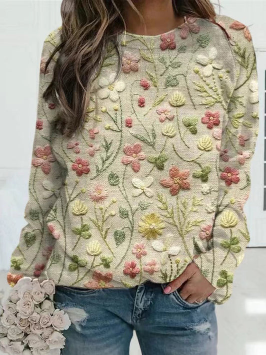 Women's Striped Floral Pullover