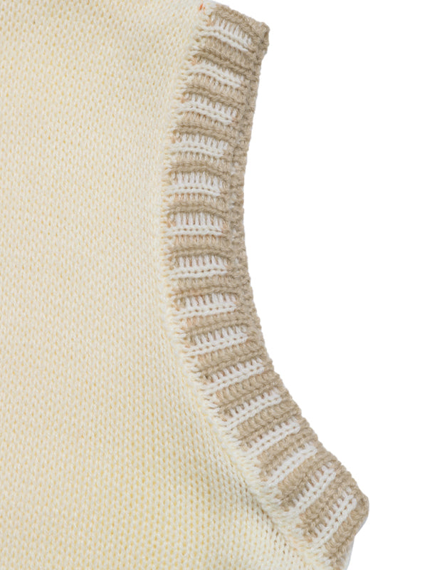 Contrast Color Sleeveless Cardigan Knitted Vest