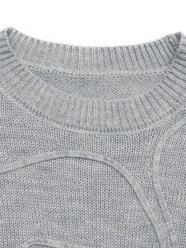 Solid color simple three-dimensional flower round neck pullover sweater