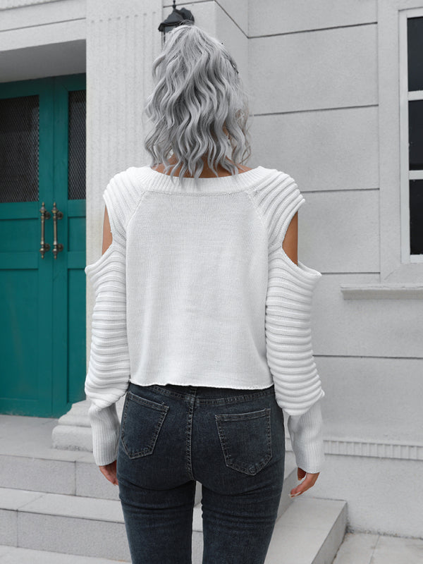 Women's off shoulder short loose long sleeved sweater