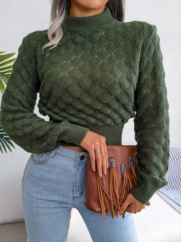 Women's Diamond Cutout Long Sleeve Crop Knit Sweater
