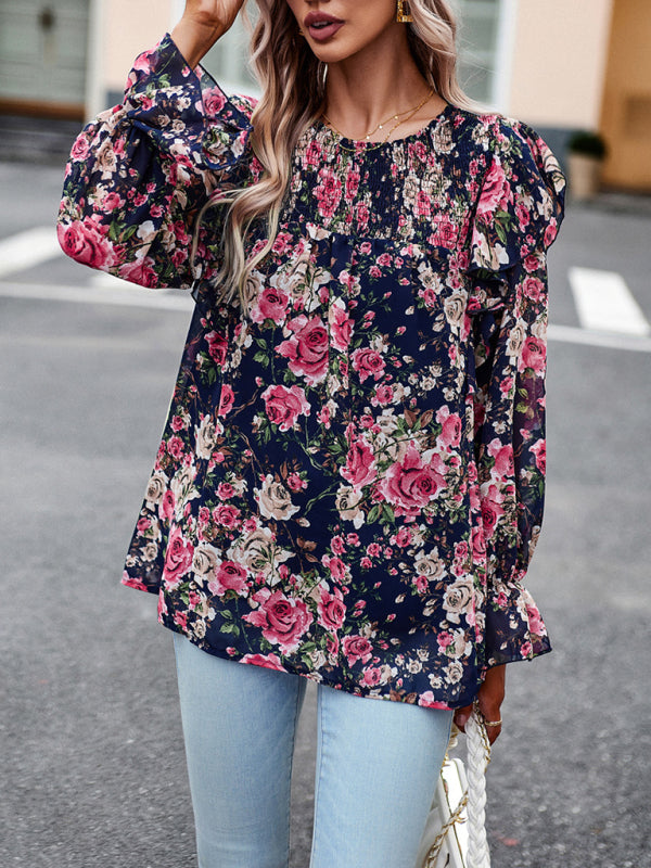New women's elegant commuter floral long-sleeved shirt