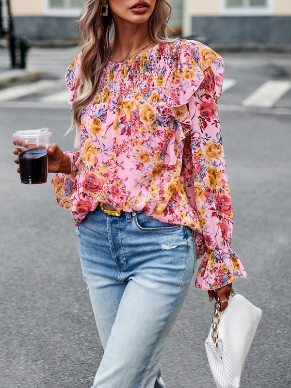 New women's elegant commuter floral long-sleeved shirt