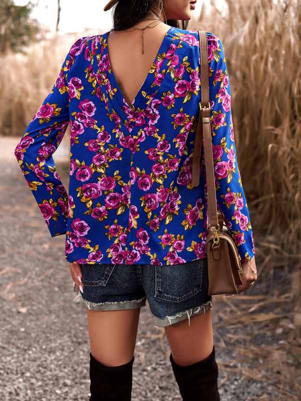 Casual Printed Round Neck Long Sleeve Top